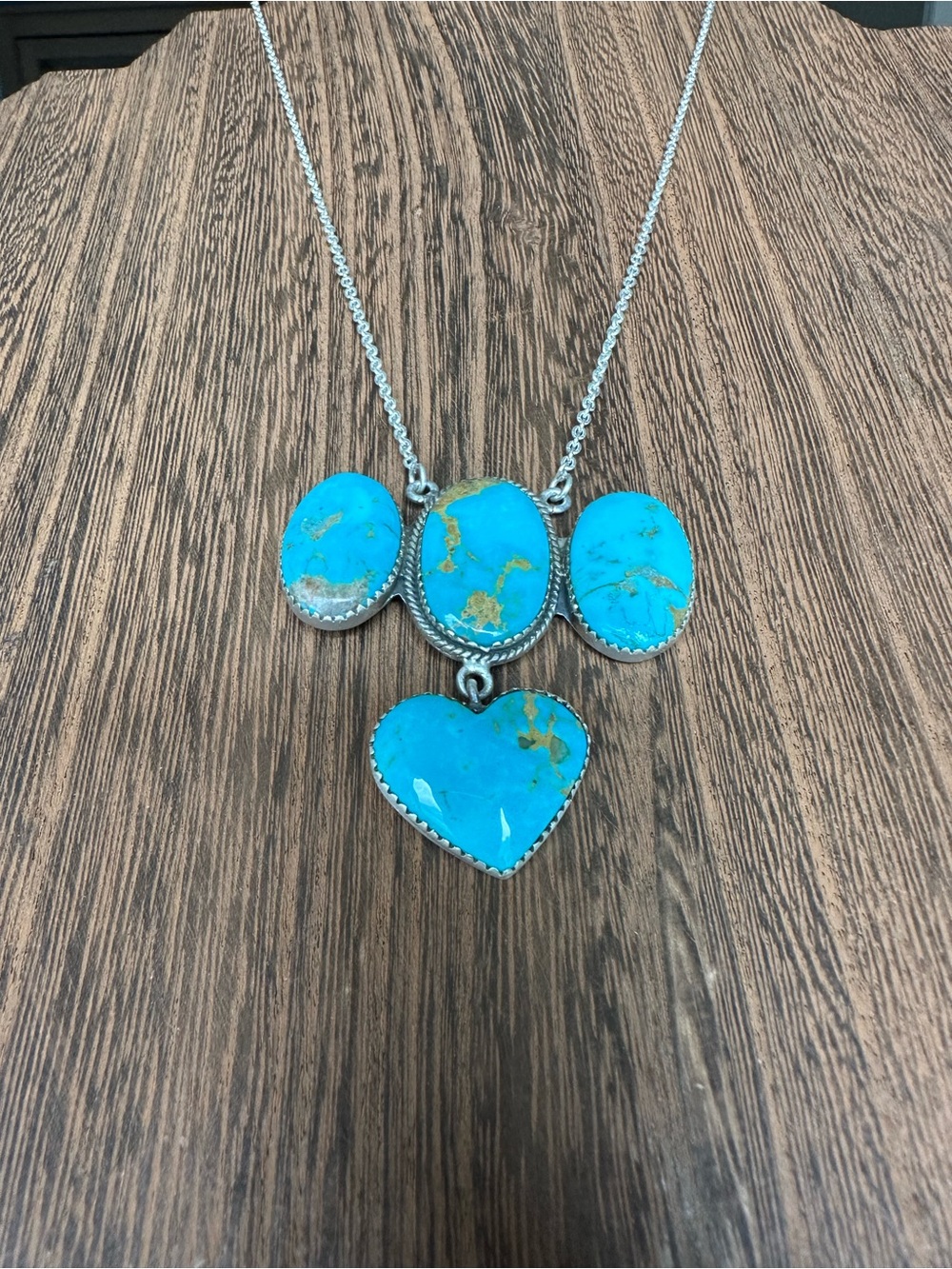 16-18” Tyrone Turquoise Sterling Silver Heart Necklace 🩵